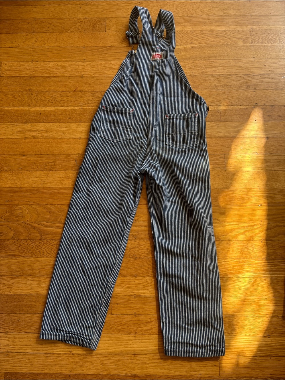 Striped Denim Overalls - Navy/White- kids size 7 - Picture 4 of 4